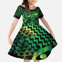 Humpback Whale Matariki New Zealand Family Matching Off Shoulder Maxi Dress and Hawaiian Shirt NZ Maori Paikea Poutama Luxury Green