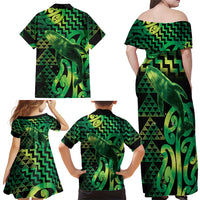 Humpback Whale Matariki New Zealand Family Matching Off Shoulder Maxi Dress and Hawaiian Shirt NZ Maori Paikea Poutama Luxury Green