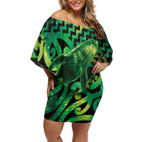 Humpback Whale Matariki New Zealand Family Matching Off Shoulder Short Dress and Hawaiian Shirt NZ Maori Paikea Poutama Luxury Green