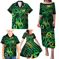 Humpback Whale Matariki New Zealand Family Matching Puletasi and Hawaiian Shirt NZ Maori Paikea Poutama Luxury Green