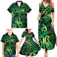 Humpback Whale Matariki New Zealand Family Matching Summer Maxi Dress and Hawaiian Shirt NZ Maori Paikea Poutama Luxury Green
