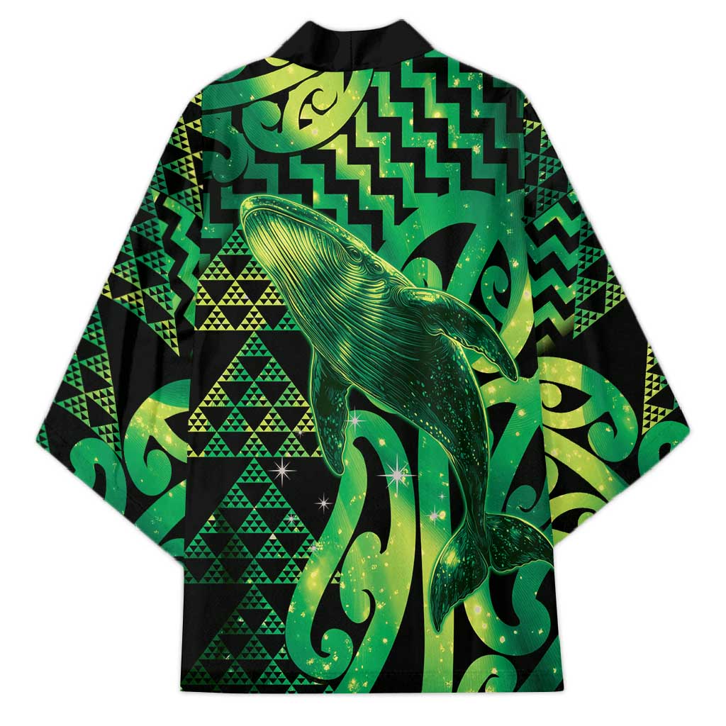 Humpback Whale Matariki New Zealand Kimono NZ Maori Paikea Poutama Luxury Green