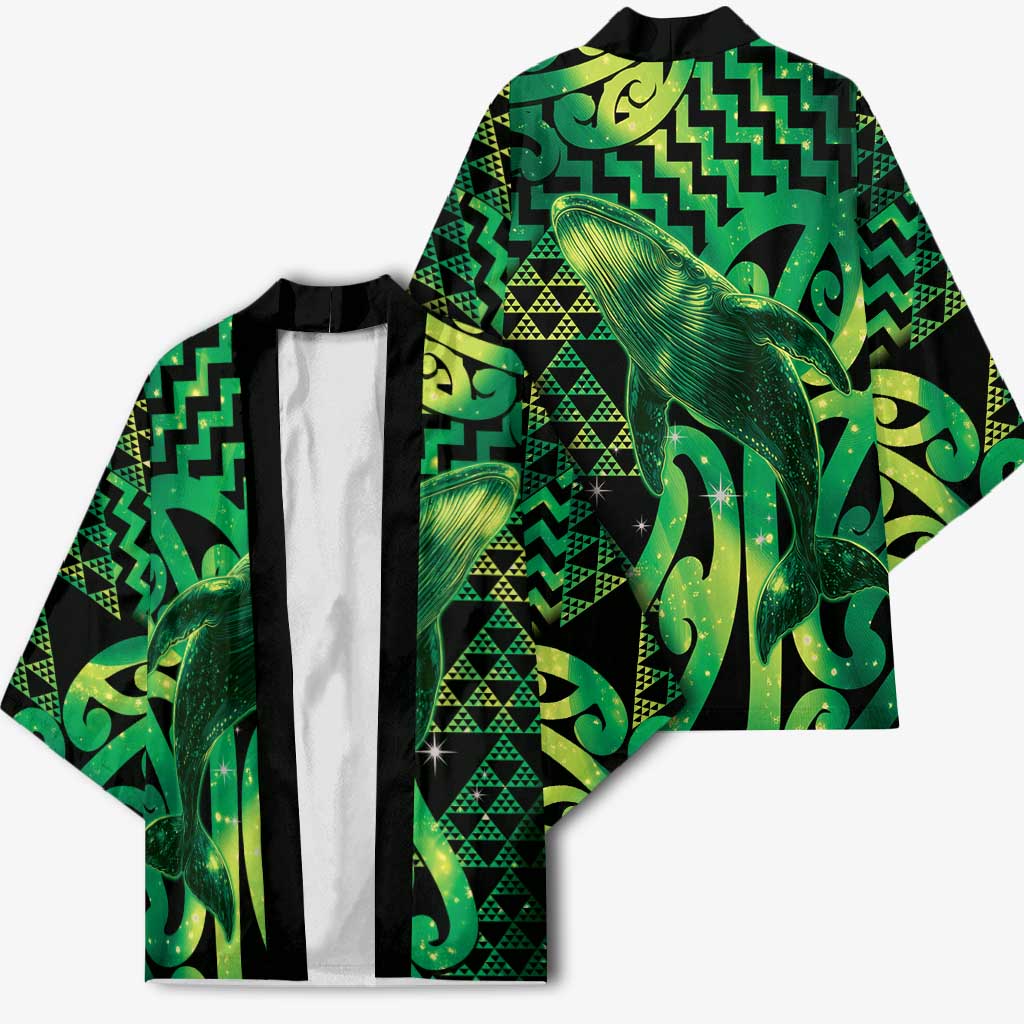 Humpback Whale Matariki New Zealand Kimono NZ Maori Paikea Poutama Luxury Green
