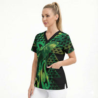 Humpback Whale Matariki New Zealand Scrub Top NZ Maori Paikea Poutama Luxury Green