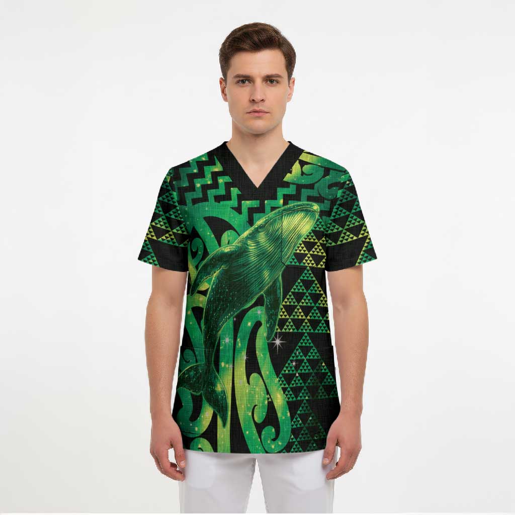 Humpback Whale Matariki New Zealand Scrub Top NZ Maori Paikea Poutama Luxury Green