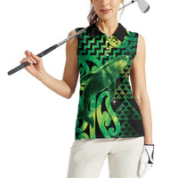 Humpback Whale Matariki New Zealand Women Sleeveless Polo Shirt NZ Maori Paikea Poutama Luxury Green