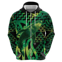 Humpback Whale Matariki New Zealand Zip Hoodie NZ Maori Paikea Poutama Luxury Green