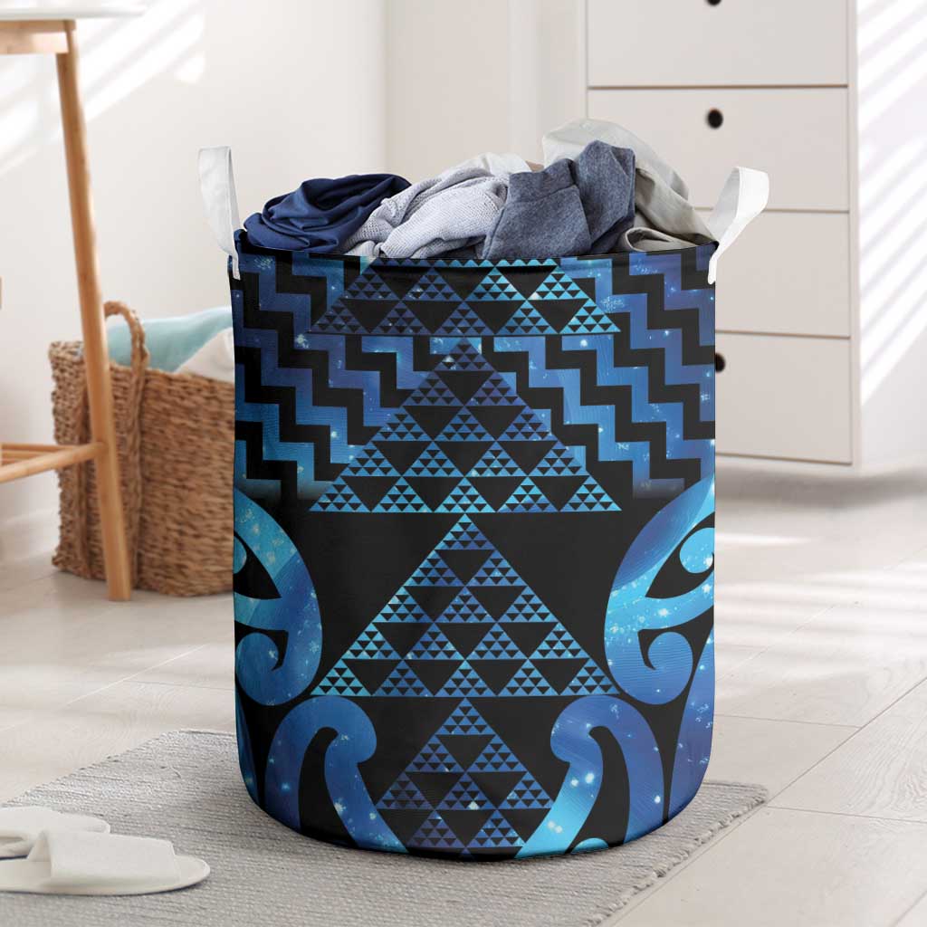 Taniko Motifs Matariki New Zealand Laundry Basket NZ Niho Taniwha Poutama LT14 Blue - Polynesian Pride