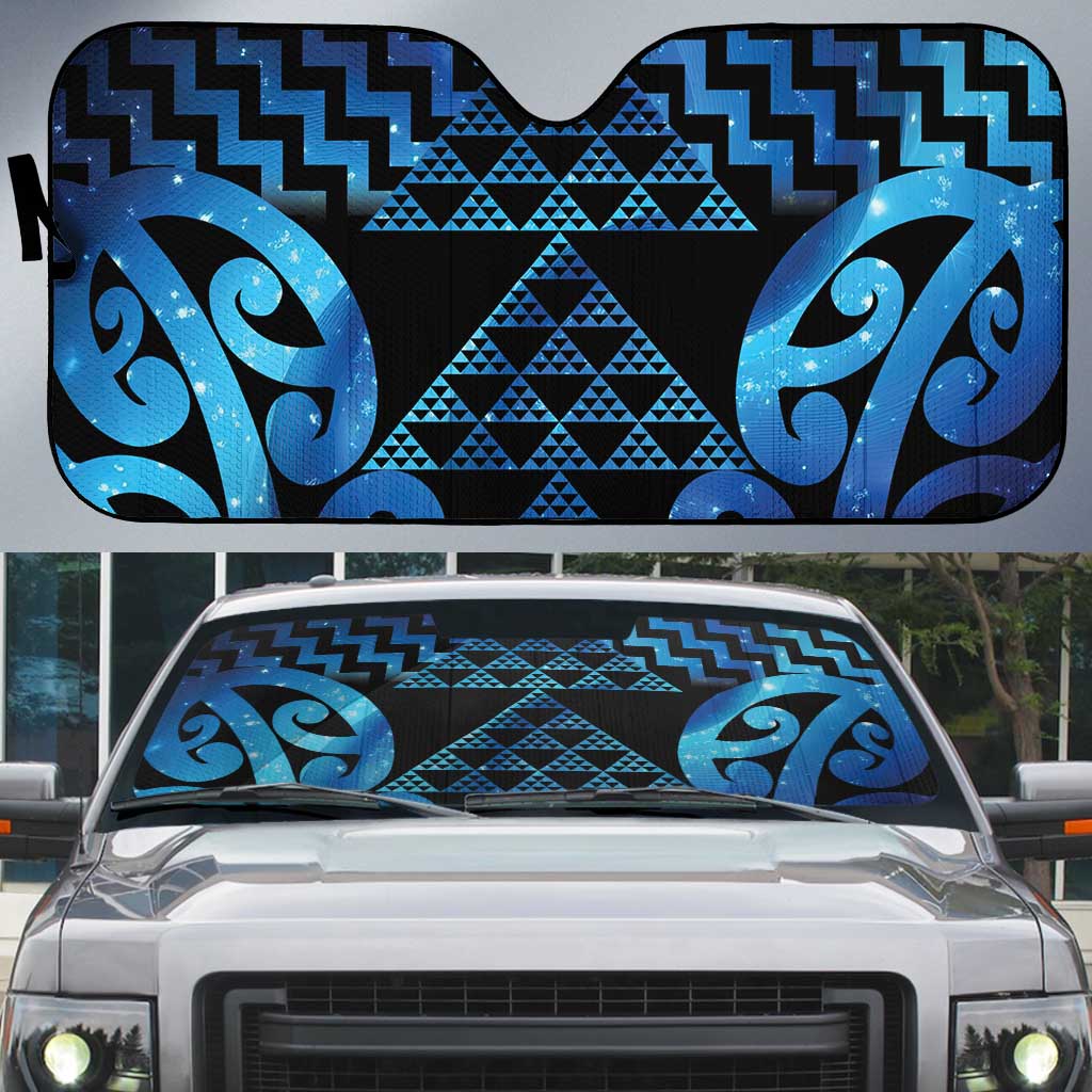 Taniko Motifs Matariki New Zealand Auto Sun Shade NZ Niho Taniwha Poutama LT14 Blue - Polynesian Pride