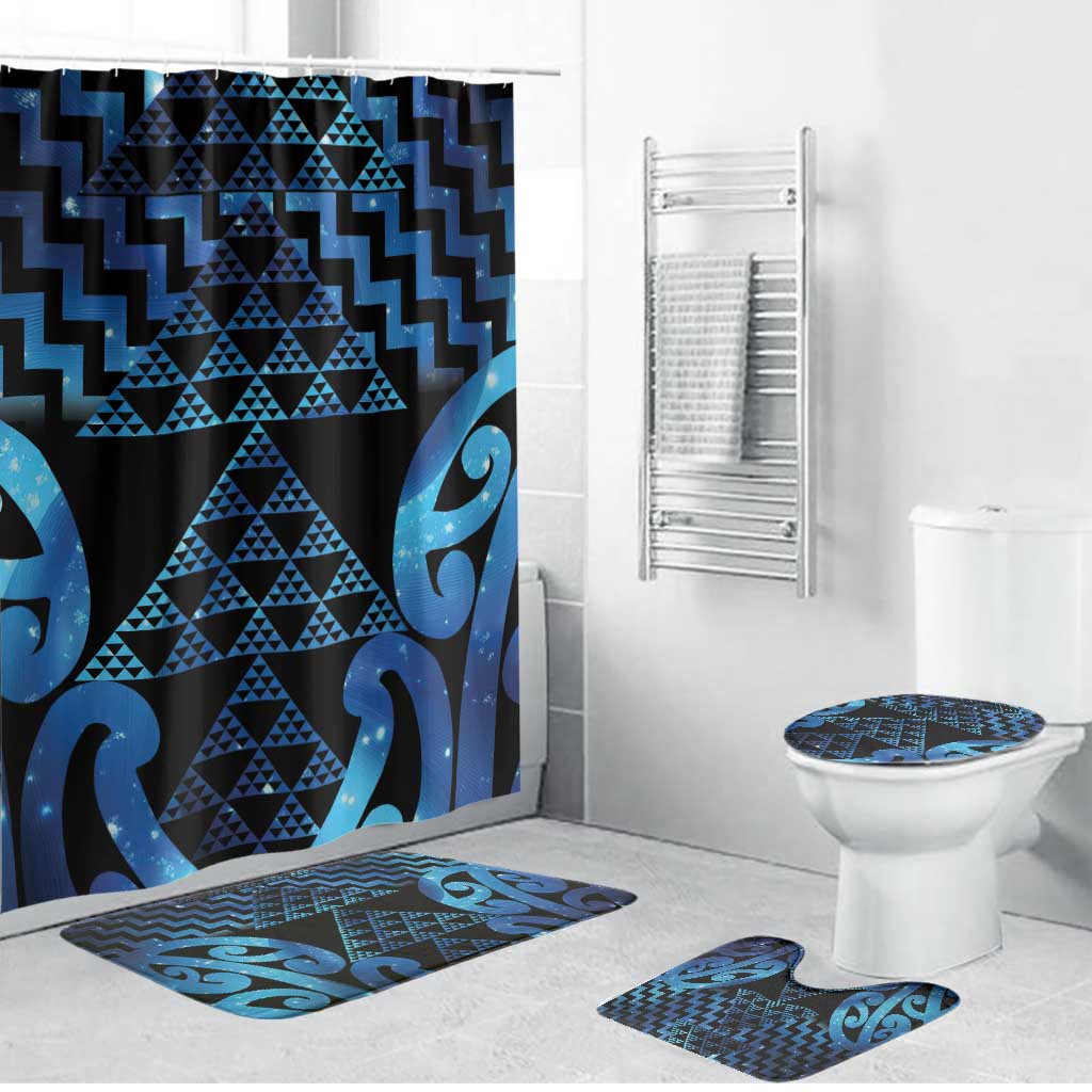 Taniko Motifs Matariki New Zealand Bathroom Set NZ Niho Taniwha Poutama LT14 Bathroom Set (4 pcs) Blue - Polynesian Pride