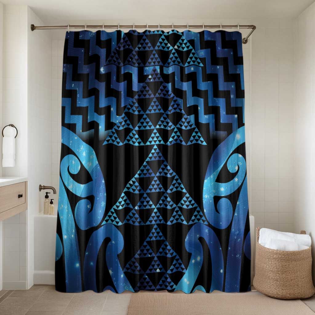 Taniko Motifs Matariki New Zealand Bathroom Set NZ Niho Taniwha Poutama LT14 Shower Curtain Only Blue - Polynesian Pride