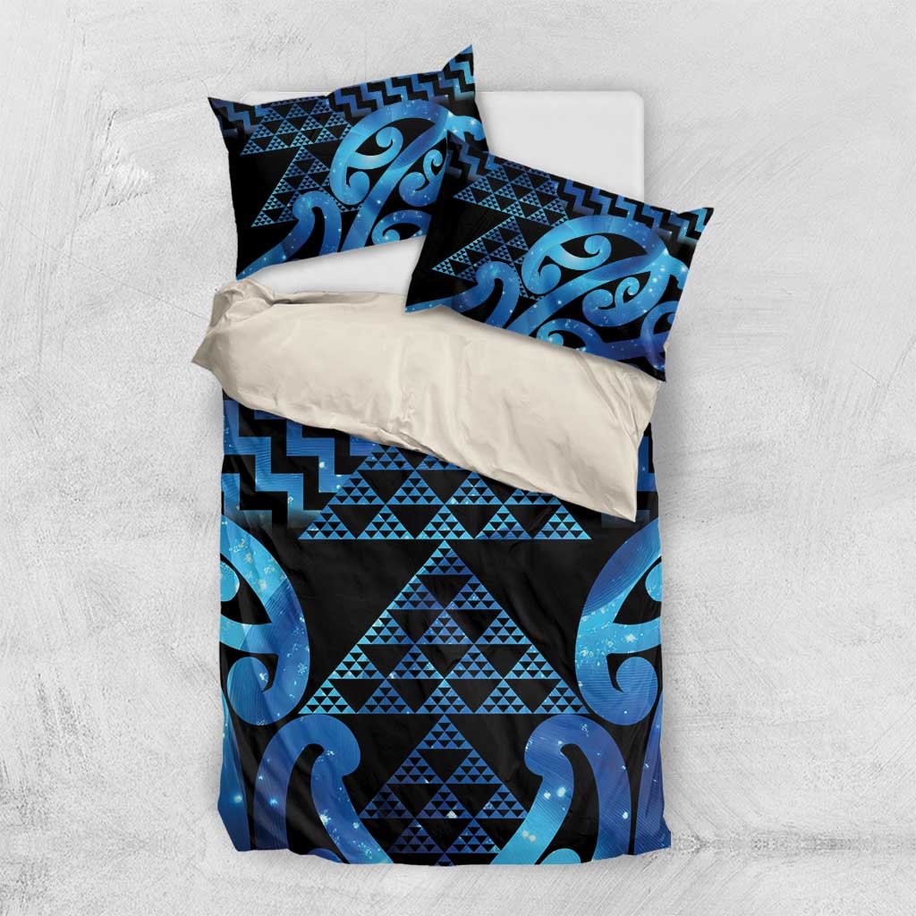 Taniko Motifs Matariki New Zealand Bedding Set NZ Niho Taniwha Poutama LT14 US Twin 172cm x 218cm Blue - Polynesian Pride