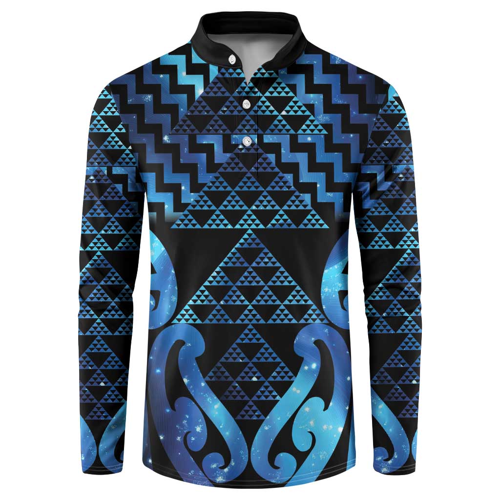 Taniko Motifs Matariki New Zealand Button Sweatshirt NZ Niho Taniwha Poutama LT14 Blue - Polynesian Pride