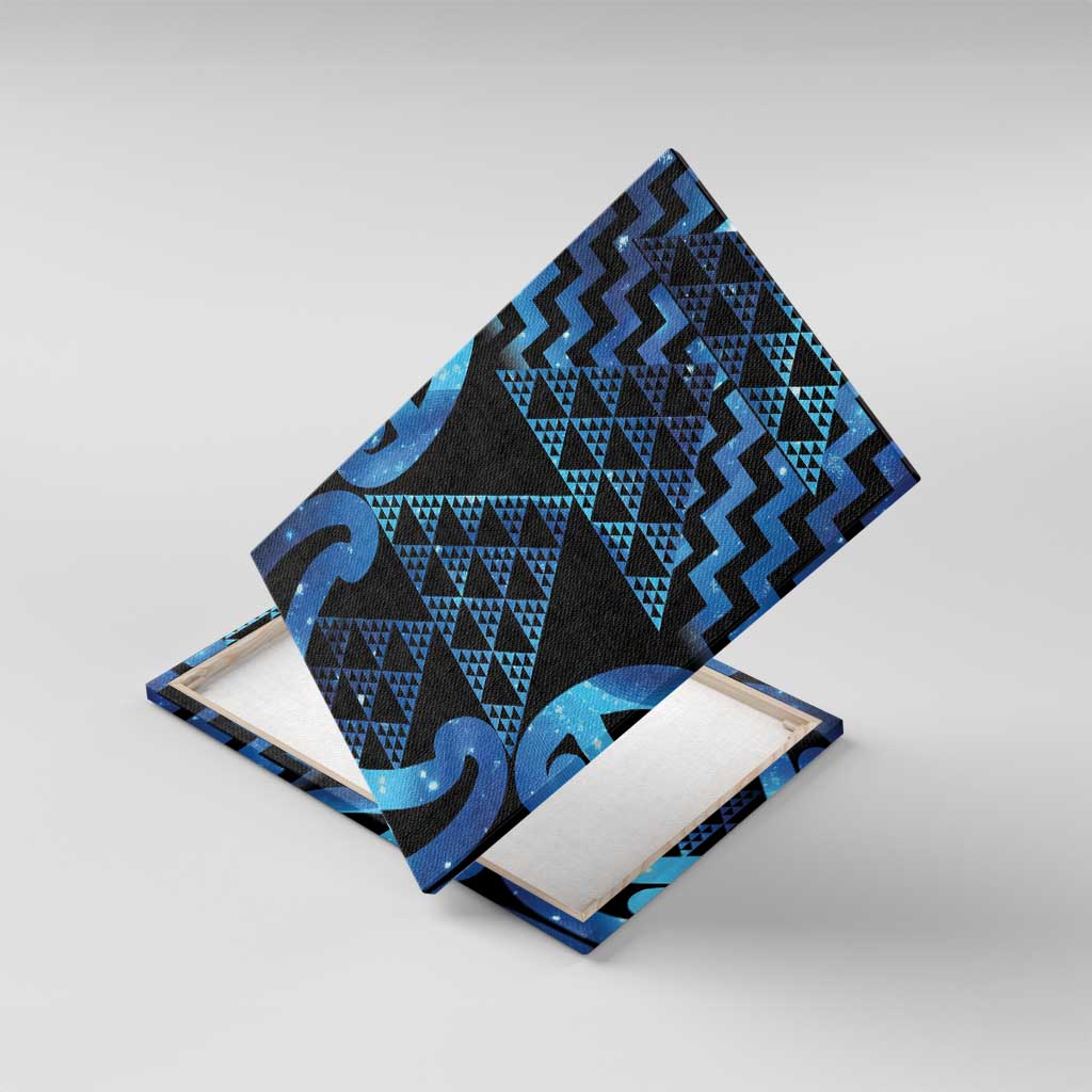 Taniko Motifs Matariki New Zealand Canvas Wall Art NZ Niho Taniwha Poutama LT14 With Frame Blue - Polynesian Pride