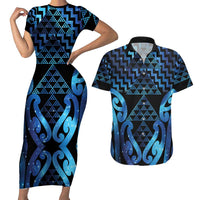 Taniko Motifs Matariki New Zealand Couples Matching Short Sleeve Bodycon Dress and Hawaiian Shirt NZ Niho Taniwha Poutama