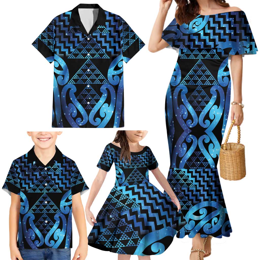 Taniko Motifs Matariki New Zealand Family Matching Mermaid Dress and Hawaiian Shirt NZ Niho Taniwha Poutama LT14 - Polynesian Pride