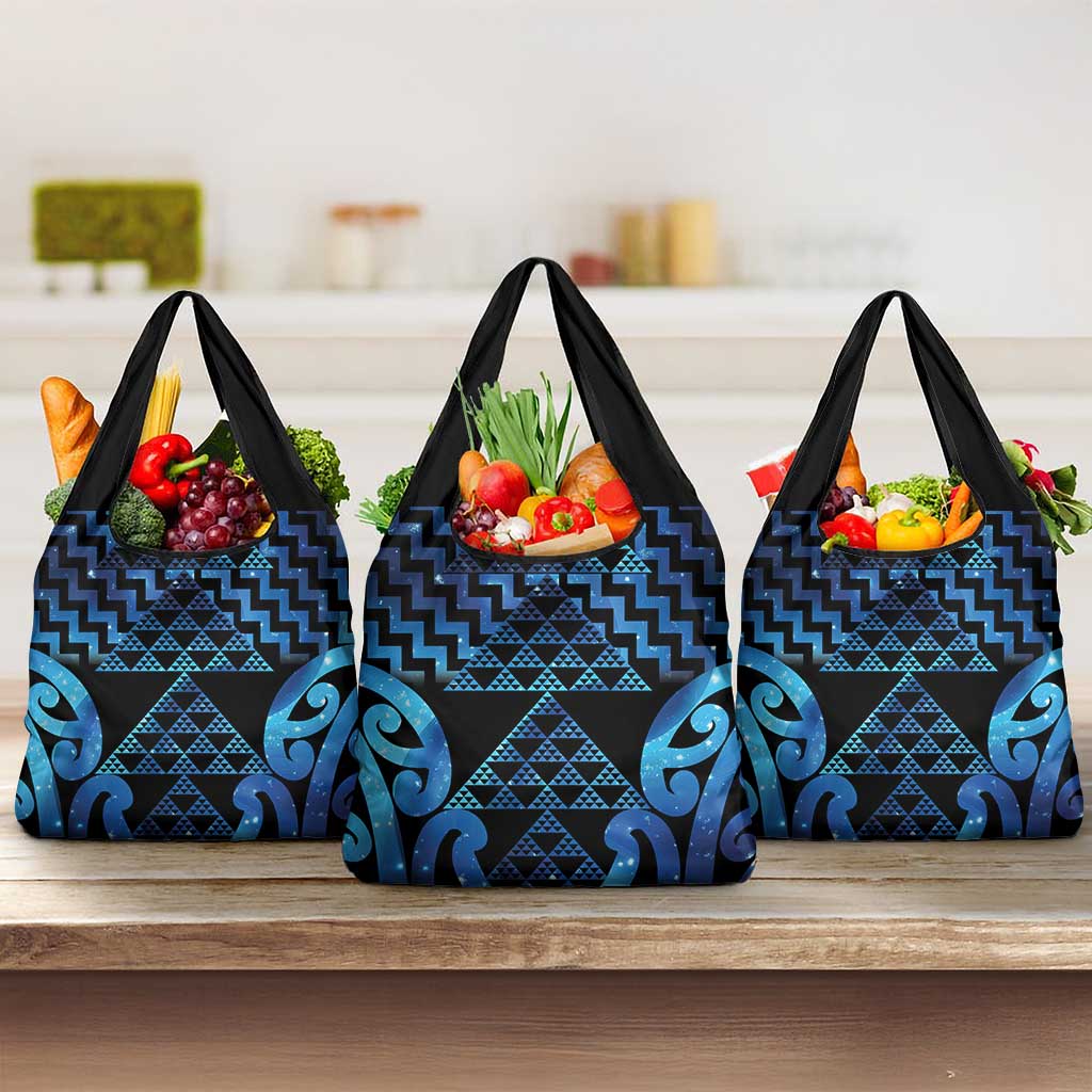 Taniko Motifs Matariki New Zealand Grocery Bag NZ Niho Taniwha Poutama LT14 3-pack One Size Blue - Polynesian Pride