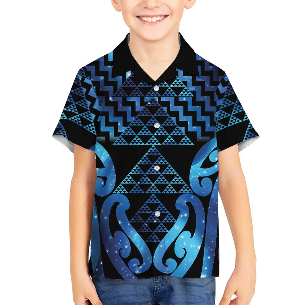 Taniko Motifs Matariki New Zealand Kid Hawaiian Shirt NZ Niho Taniwha Poutama LT14 Kid Blue - Polynesian Pride