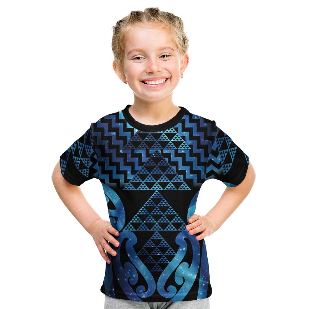 Taniko Motifs Matariki New Zealand Kid T Shirt NZ Niho Taniwha Poutama LT14 Blue - Polynesian Pride