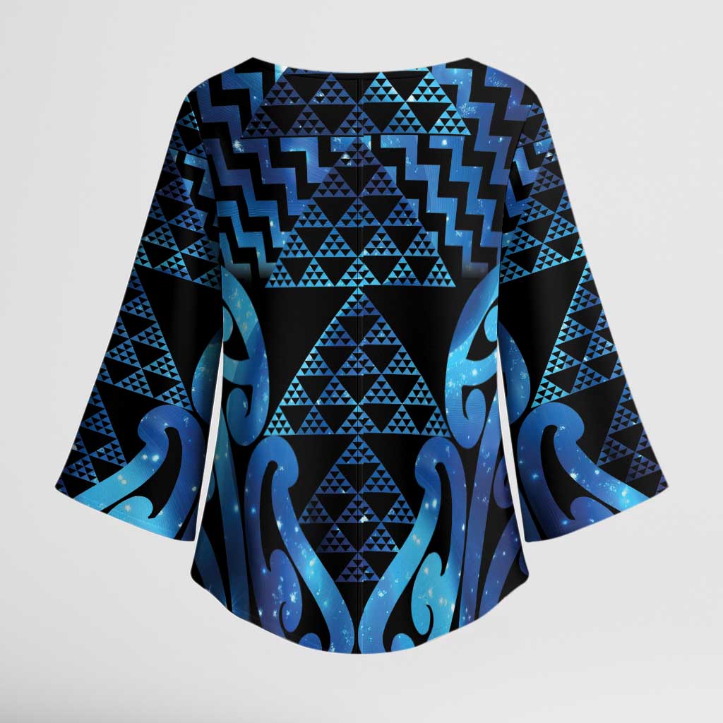 Taniko Motifs Matariki New Zealand Kimono Sleeve Blouse NZ Niho Taniwha Poutama LT14 - Polynesian Pride