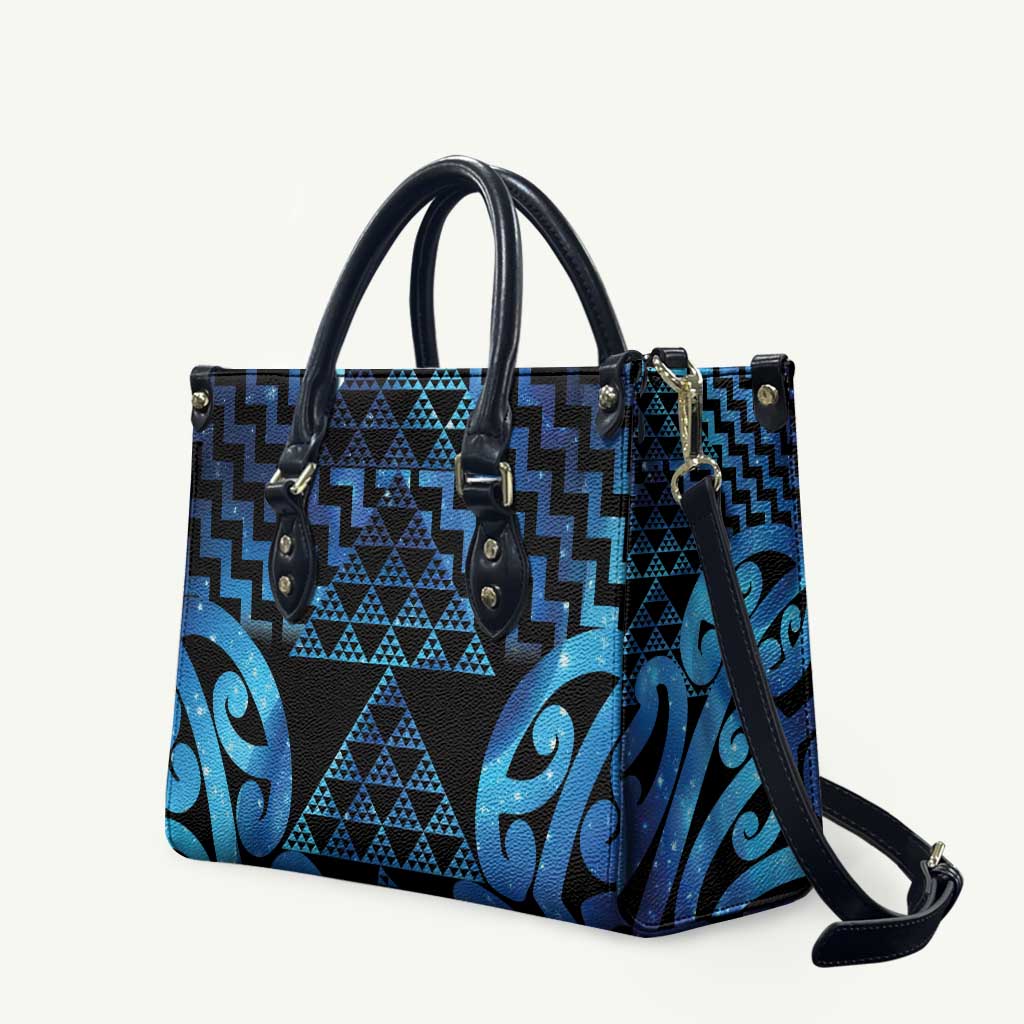 Taniko Motifs Matariki New Zealand Leather Bag NZ Niho Taniwha Poutama LT14 Blue - Polynesian Pride