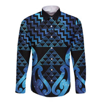 Taniko Motifs Matariki New Zealand Long Sleeve Button Shirt NZ Niho Taniwha Poutama LT14 Unisex Blue - Polynesian Pride