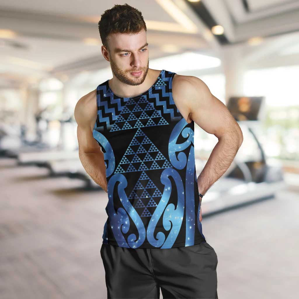 Taniko Motifs Matariki New Zealand Men Tank Top NZ Niho Taniwha Poutama LT14 Blue - Polynesian Pride