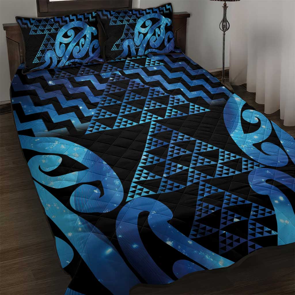 Taniko Motifs Matariki New Zealand Quilt Bed Set NZ Niho Taniwha Poutama LT14 Blue - Polynesian Pride
