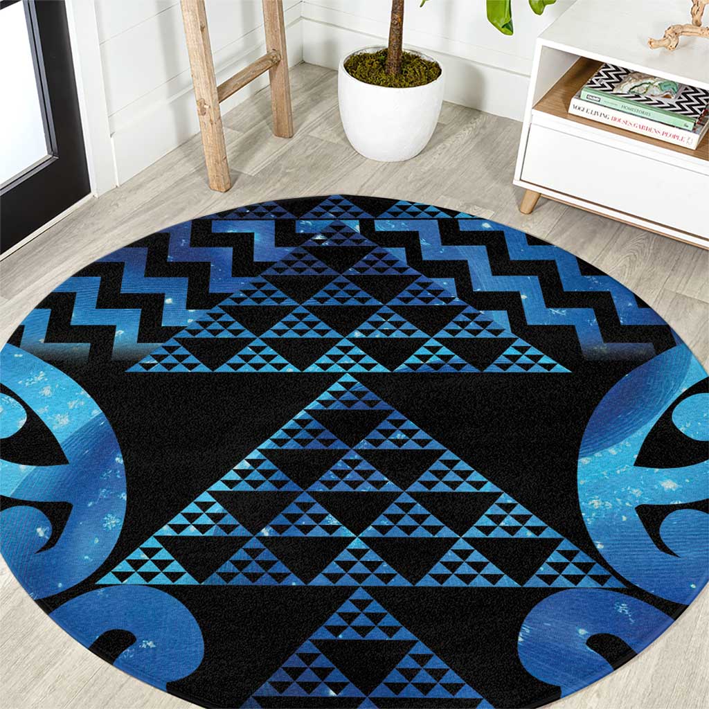 Taniko Motifs Matariki New Zealand Round Carpet NZ Niho Taniwha Poutama LT14 Blue - Polynesian Pride