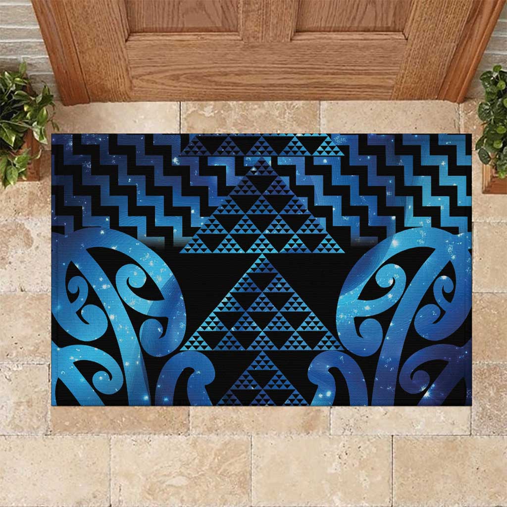 Taniko Motifs Matariki New Zealand Rubber Doormat NZ Niho Taniwha Poutama LT14 Blue - Polynesian Pride