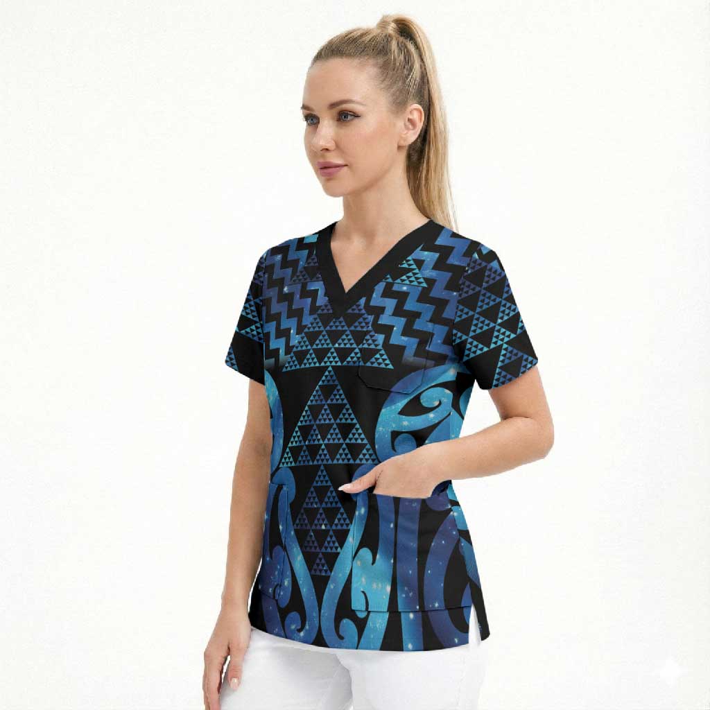 Taniko Motifs Matariki New Zealand Scrub Top NZ Niho Taniwha Poutama LT14 - Polynesian Pride