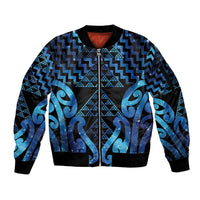 Taniko Motifs Matariki New Zealand Sleeve Zip Bomber Jacket NZ Niho Taniwha Poutama LT14 Unisex Blue - Polynesian Pride