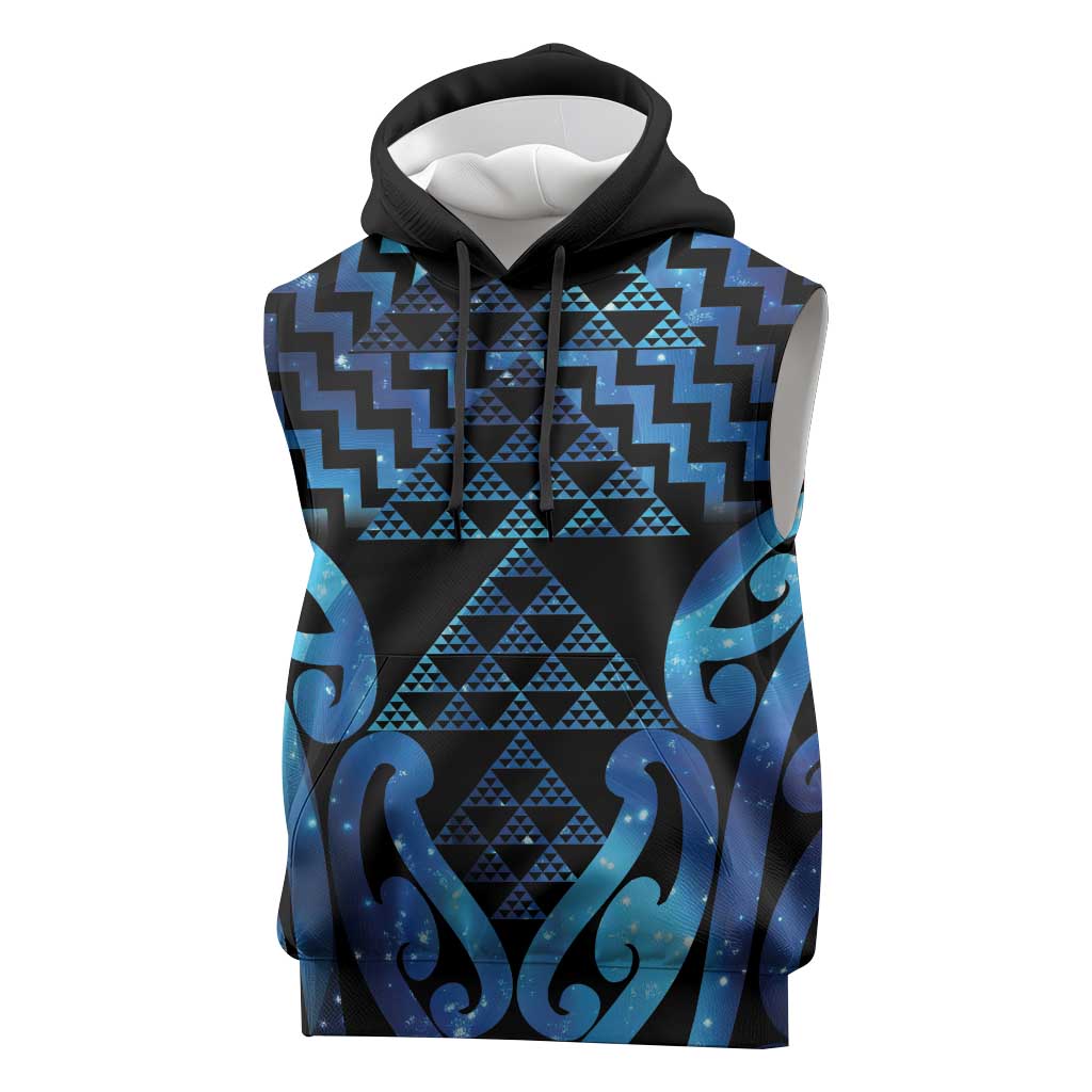 Taniko Motifs Matariki New Zealand Sleeveless Hoodie NZ Niho Taniwha Poutama LT14 Blue - Polynesian Pride