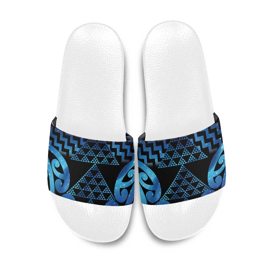Taniko Motifs Matariki New Zealand Slide Sandals NZ Niho Taniwha Poutama LT14 Blue - Polynesian Pride