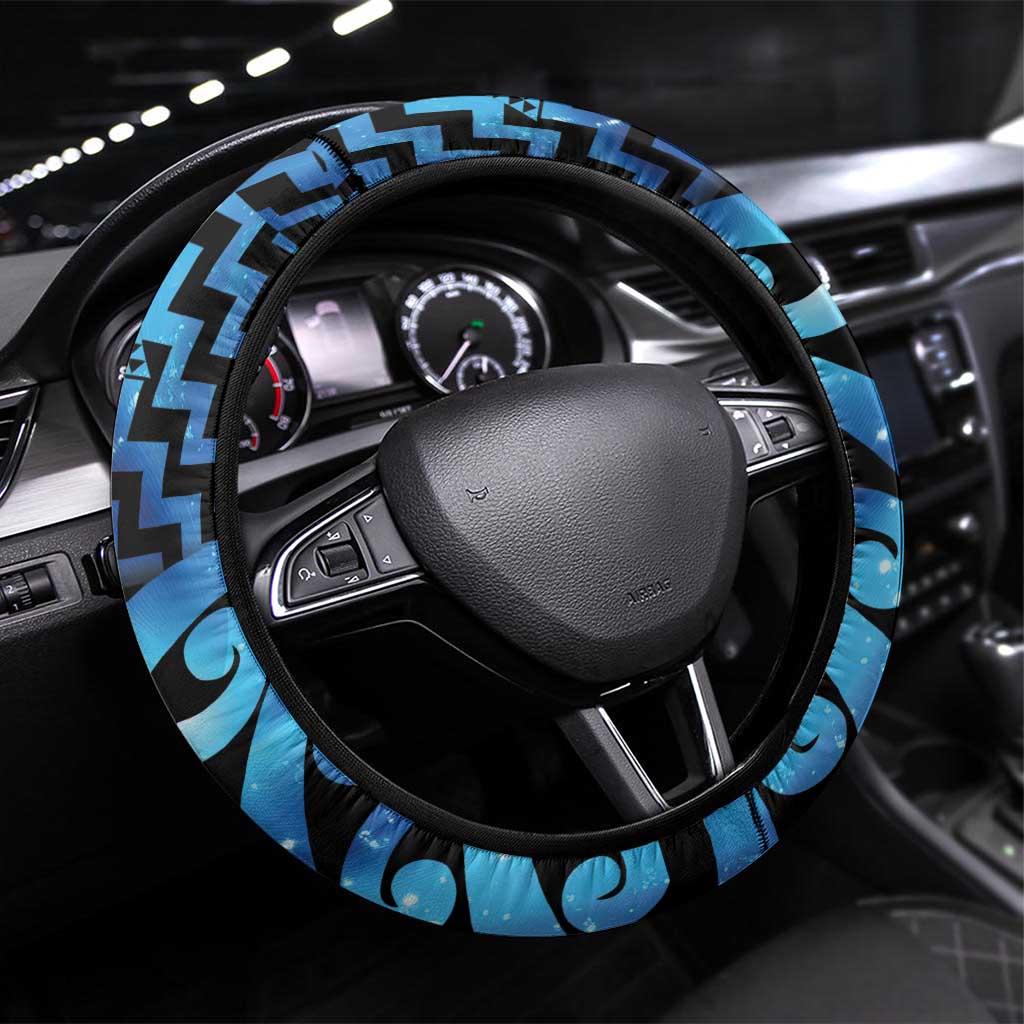 Taniko Motifs Matariki New Zealand Steering Wheel Cover NZ Niho Taniwha Poutama LT14 Universal Fit Blue - Polynesian Pride