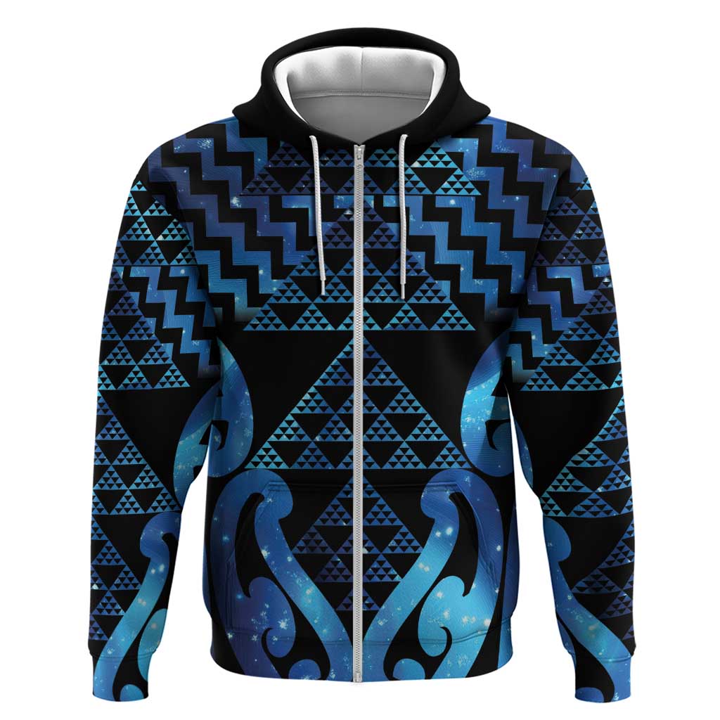 Taniko Motifs Matariki New Zealand Zip Hoodie NZ Niho Taniwha Poutama LT14 Zip Hoodie Blue - Polynesian Pride
