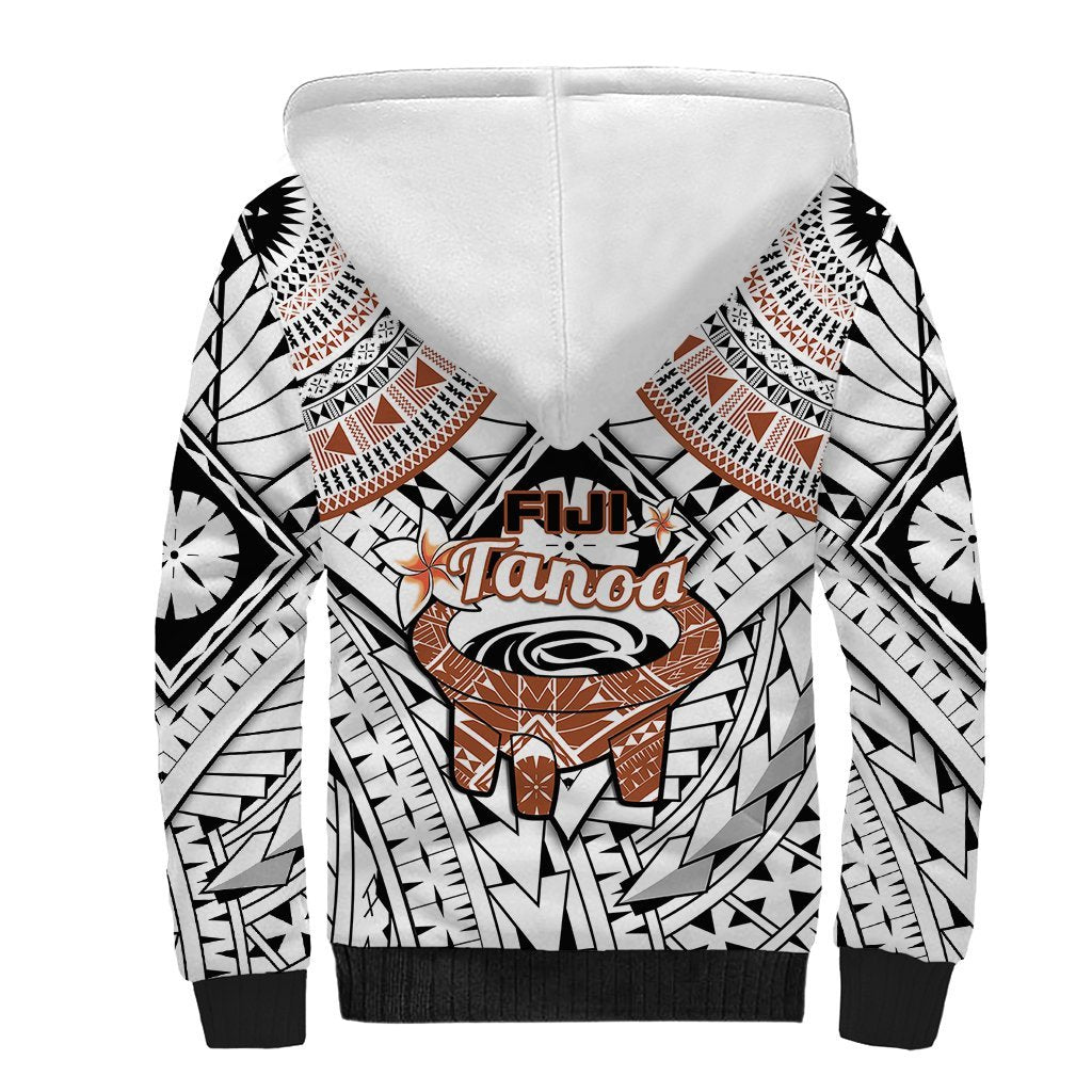 Fiji Tanoa Sherpa Hoodie Kava Bowl Fijian Tapa Brown Pattern LT14 - Polynesian Pride