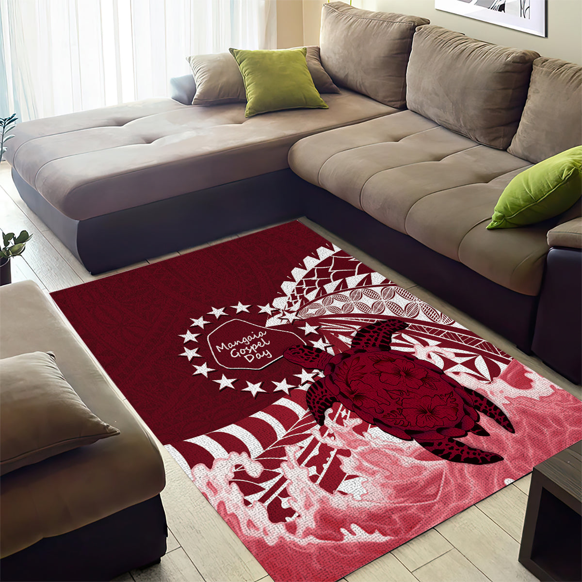 Cook Islands Mangaia Gospel Day Area Rug Polynesian Art With Sea Turtle