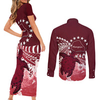 Cook Islands Mangaia Gospel Day Couples Matching Short Sleeve Bodycon Dress and Long Sleeve Button Shirt Polynesian Art With Sea Turtle