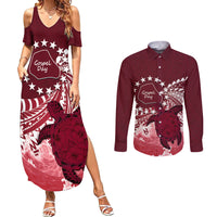 Cook Islands Mangaia Gospel Day Couples Matching Summer Maxi Dress and Long Sleeve Button Shirt Polynesian Art With Sea Turtle