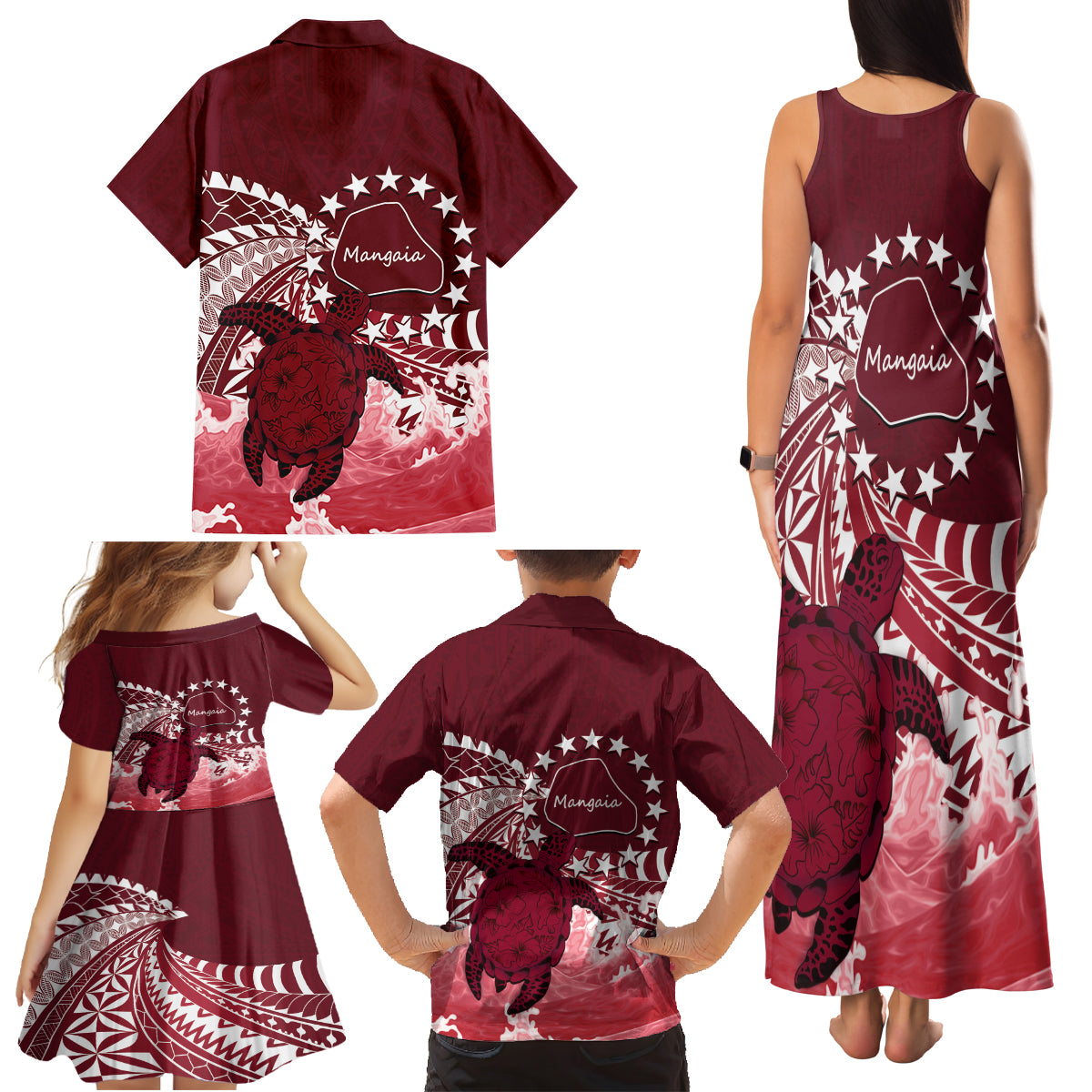 Cook Islands Mangaia Gospel Day Family Matching Tank Maxi Dress and Hawaiian Shirt Polynesian Art With Sea Turtle