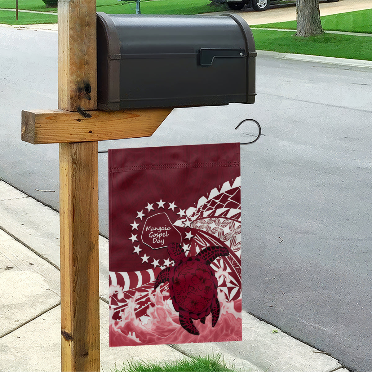 Cook Islands Mangaia Gospel Day Garden Flag Polynesian Art With Sea Turtle