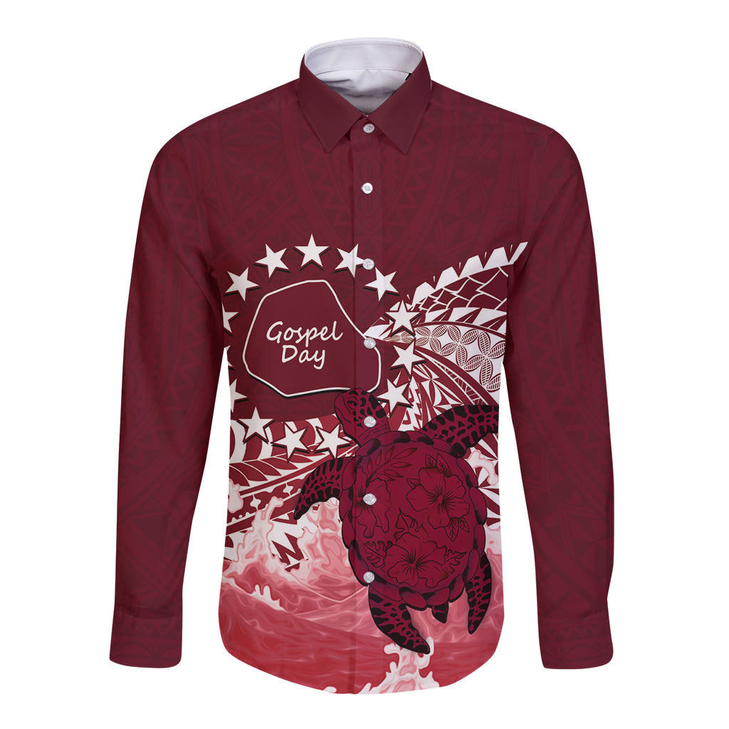 Cook Islands Mangaia Gospel Day Long Sleeve Button Shirt Polynesian Art With Sea Turtle