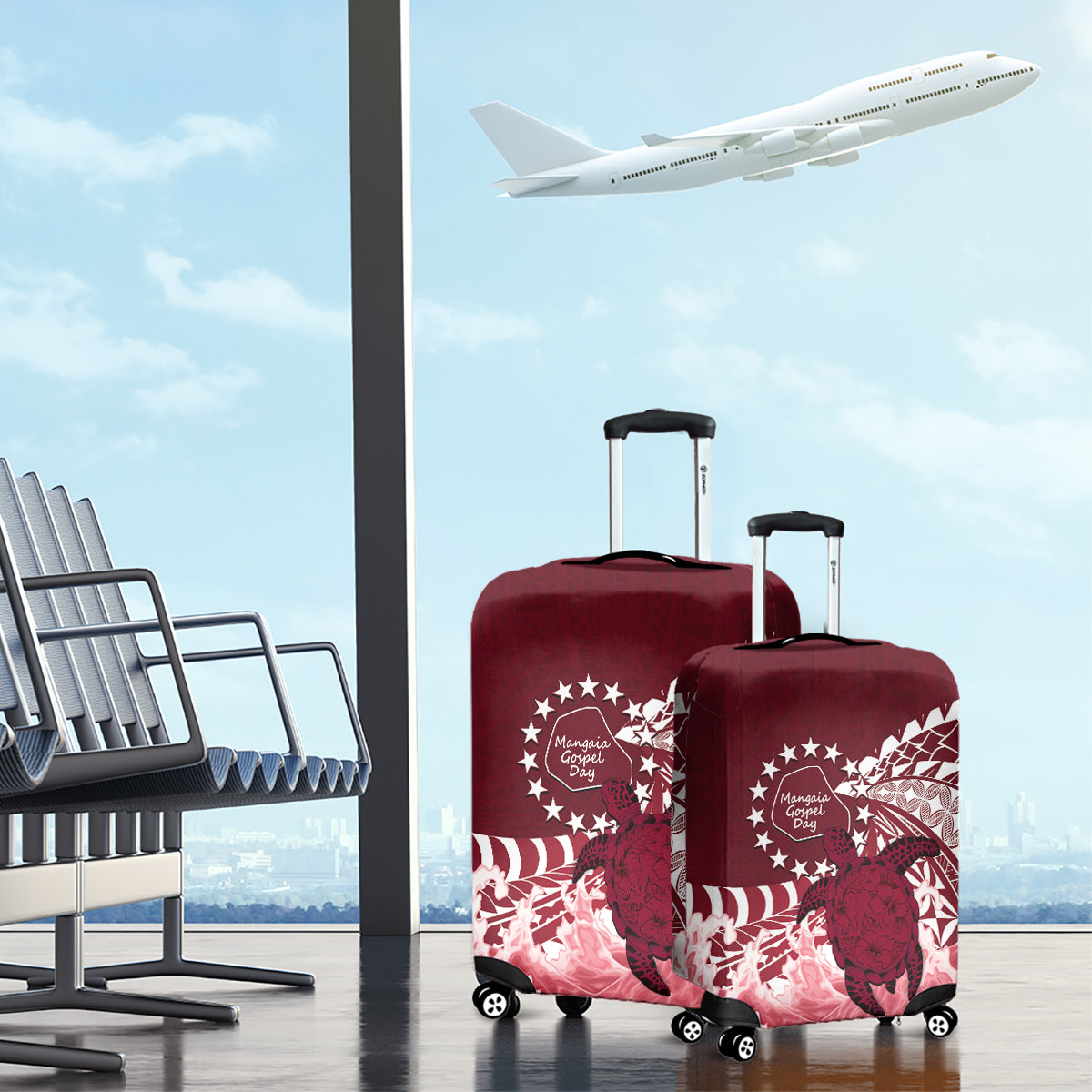 Cook Islands Mangaia Gospel Day Luggage Cover Polynesian Art With Sea Turtle