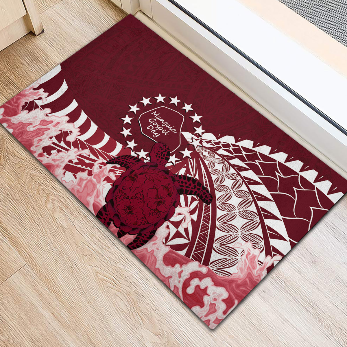 Cook Islands Mangaia Gospel Day Rubber Doormat Polynesian Art With Sea Turtle