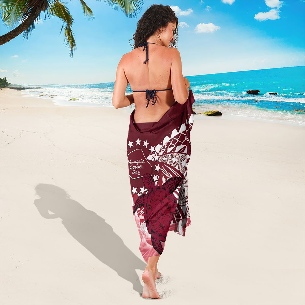 Cook Islands Mangaia Gospel Day Sarong Polynesian Art With Sea Turtle