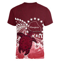 Cook Islands Mangaia Gospel Day Women V-Neck T-Shirt Polynesian Art With Sea Turtle