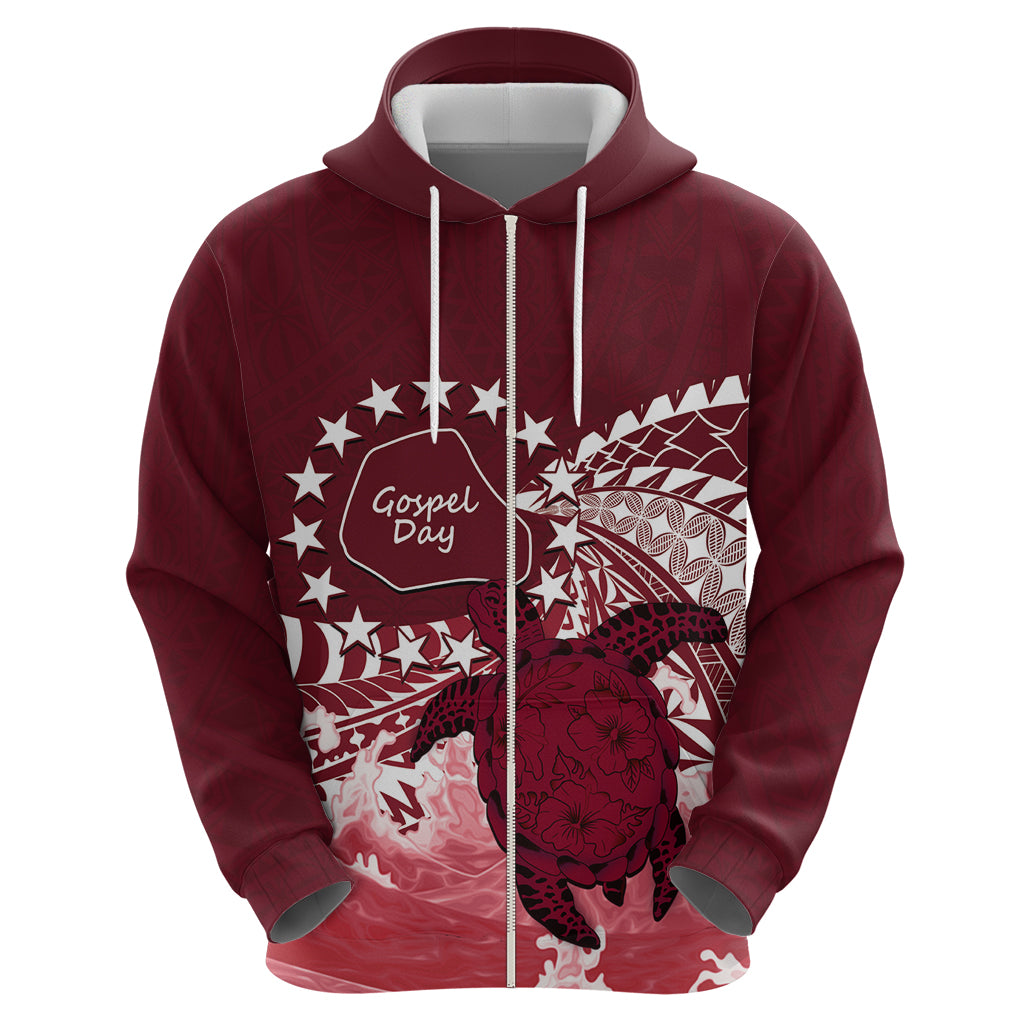 Cook Islands Mangaia Gospel Day Zip Hoodie Polynesian Art With Sea Turtle
