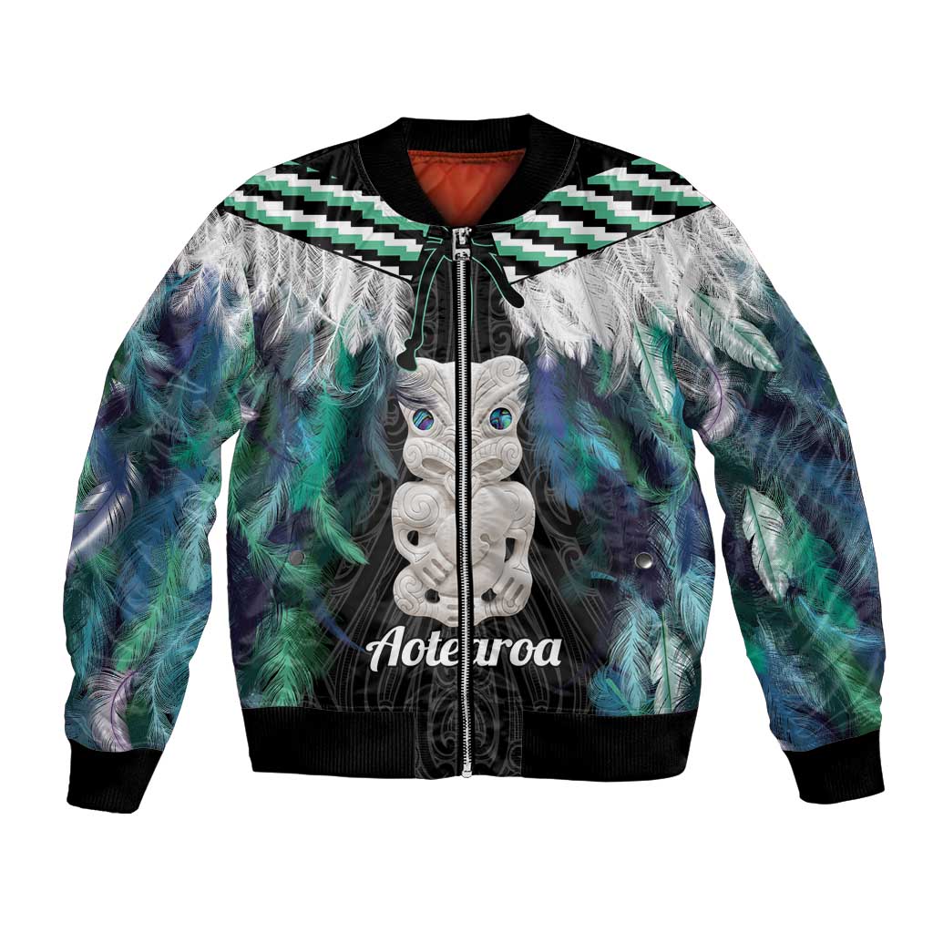 Aotearoa Korowai Motif Bomber Jacket Hei Tiki Poutama Maori Pattern