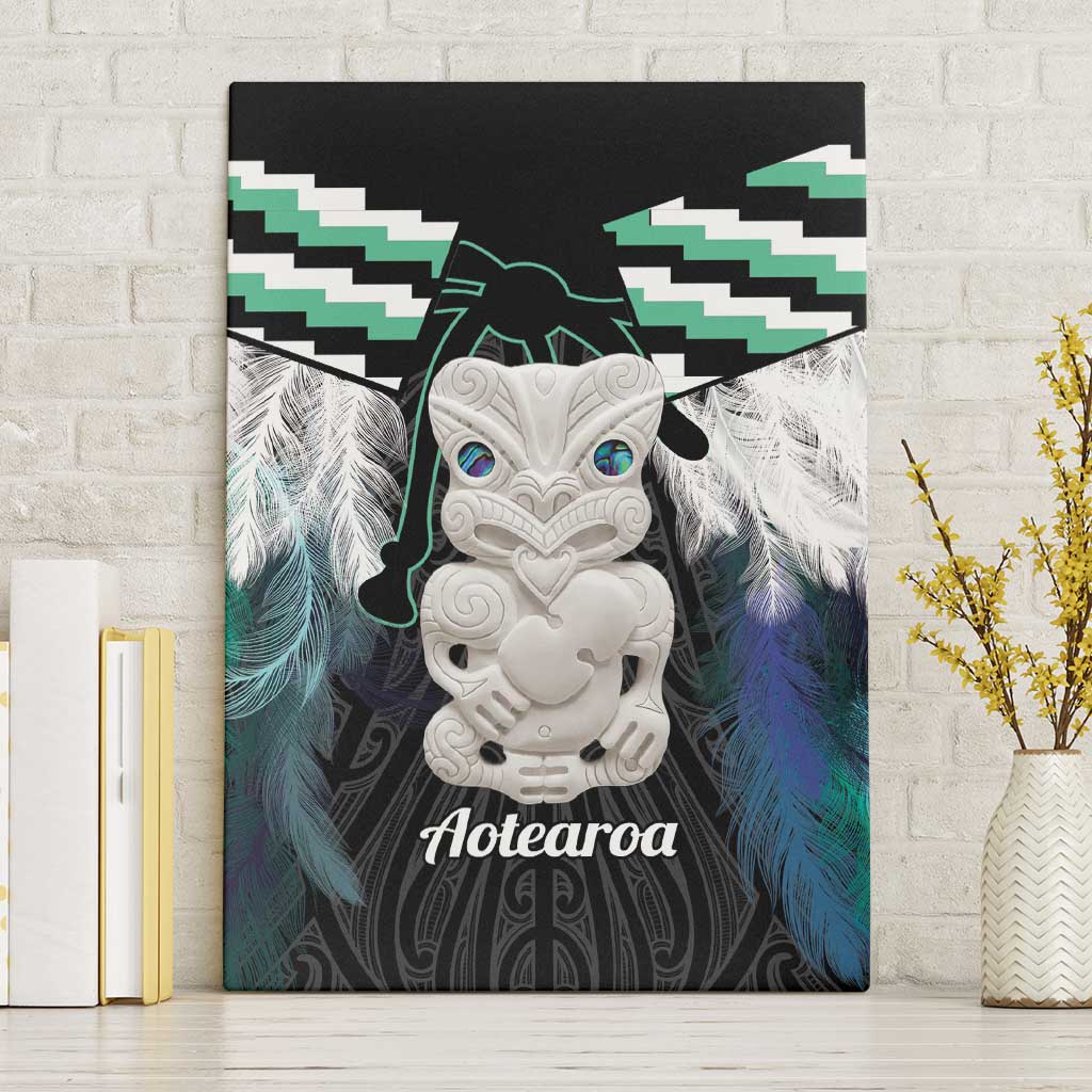 Aotearoa Korowai Motif Canvas Wall Art Hei Tiki Poutama Maori Pattern LT14 Without Frame Turquoise - Polynesian Pride